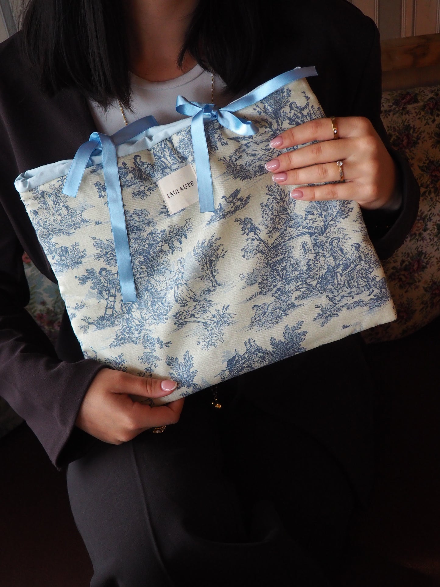 Housse toile de Jouy bleu