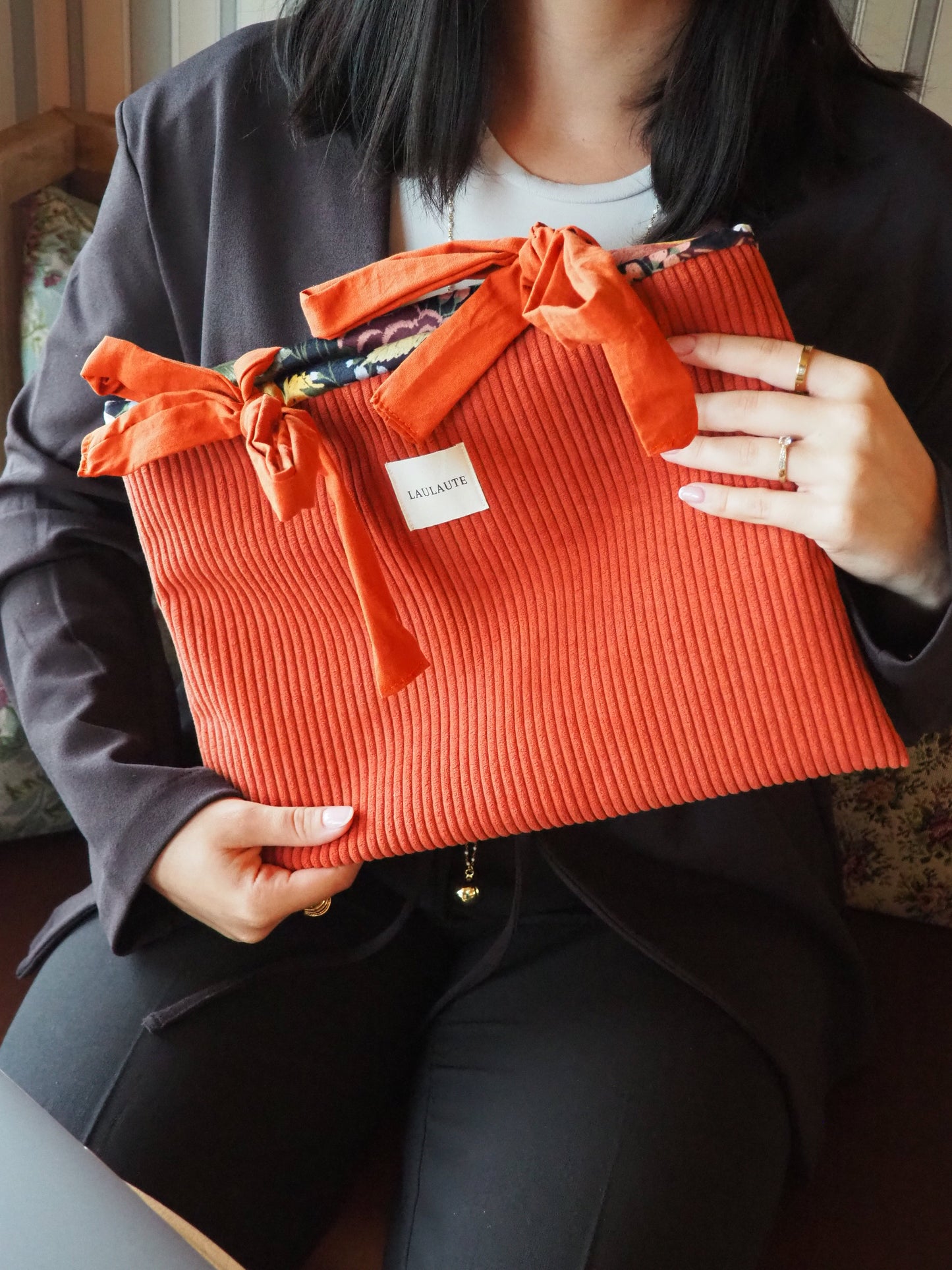 Housse velours côtelé brique