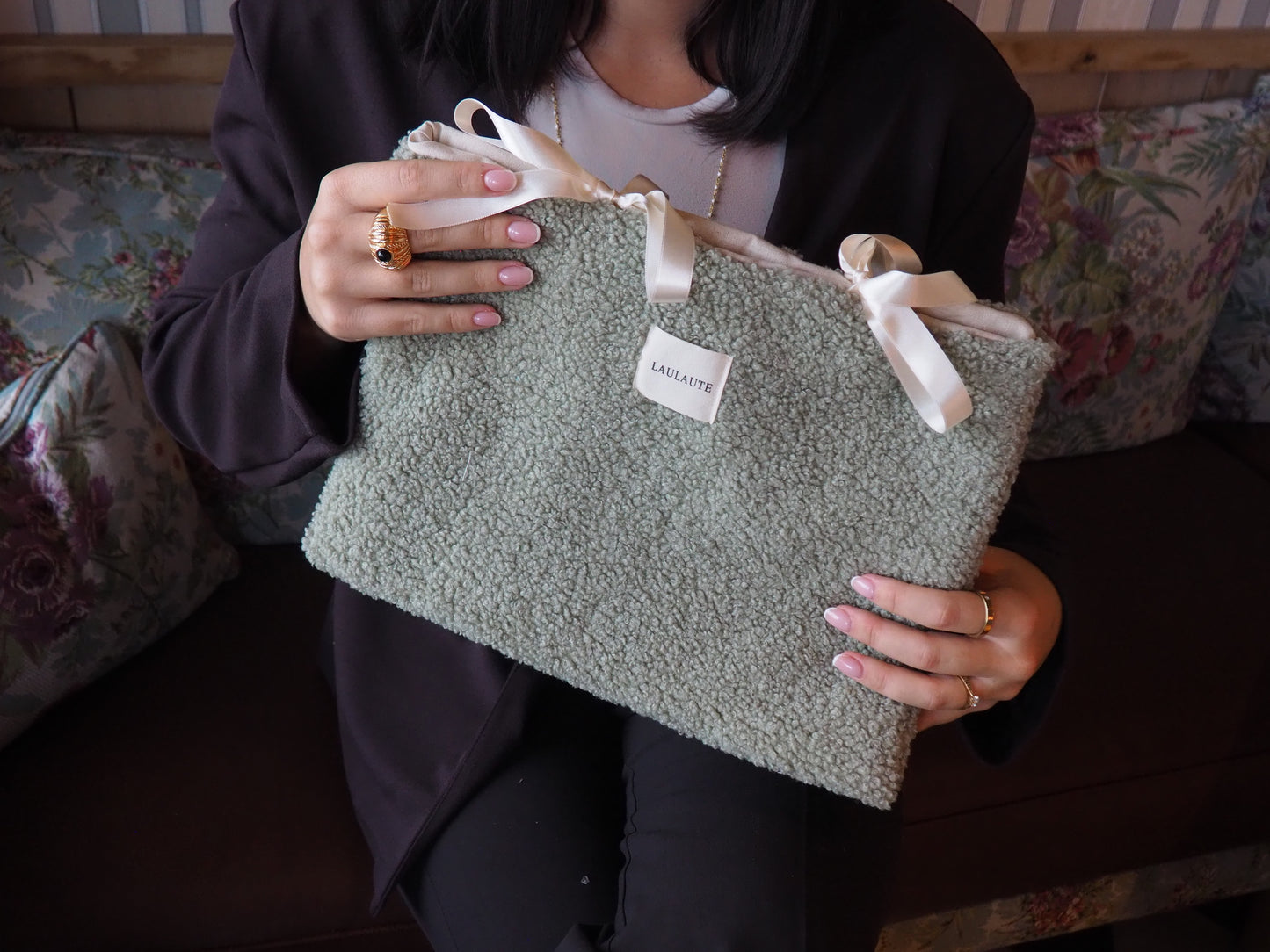 Housse bouclette vert d'eau